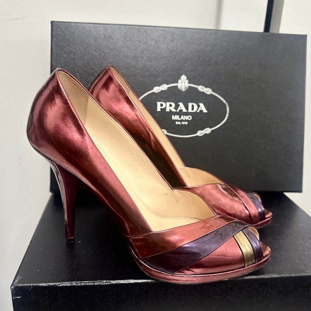Prada Metallic Red and Purple Heels